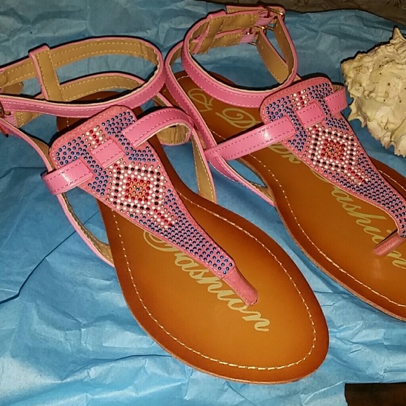 Pink Studded Boho Sandals - Picture 1 of 2